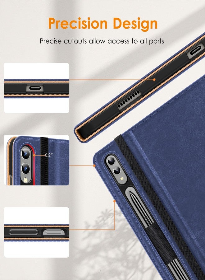 DTTO for Samsung Galaxy Tab S10 Plus 2024 / S9 Plus / S9 FE Plus 5G Case 12.4 Inch 2023, Premium Leather Business Folio Cover with S Pen Holder&Hand Strap for Galaxy Tab S10+/S9+/S9 FE+, Navy Blue - Image 3
